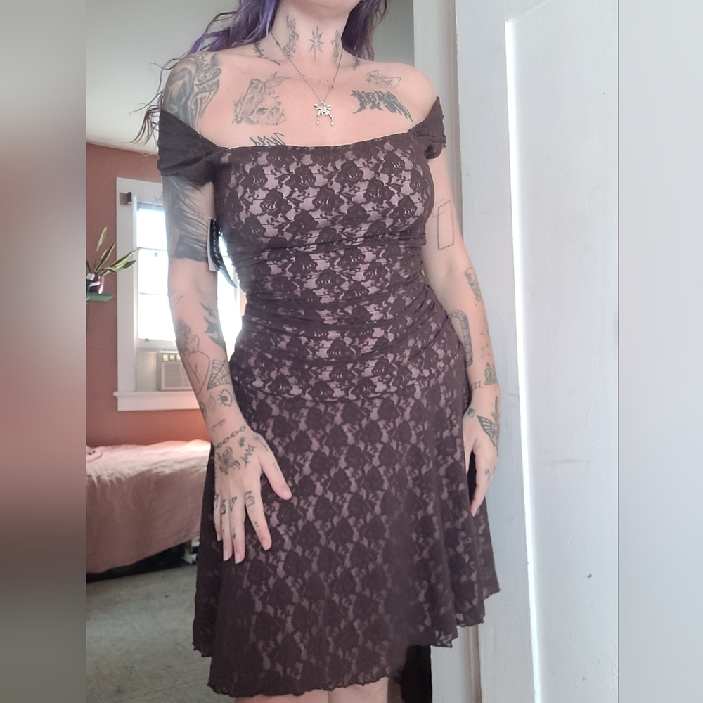 Dead Stock Brown Lace Midi 90s Dress